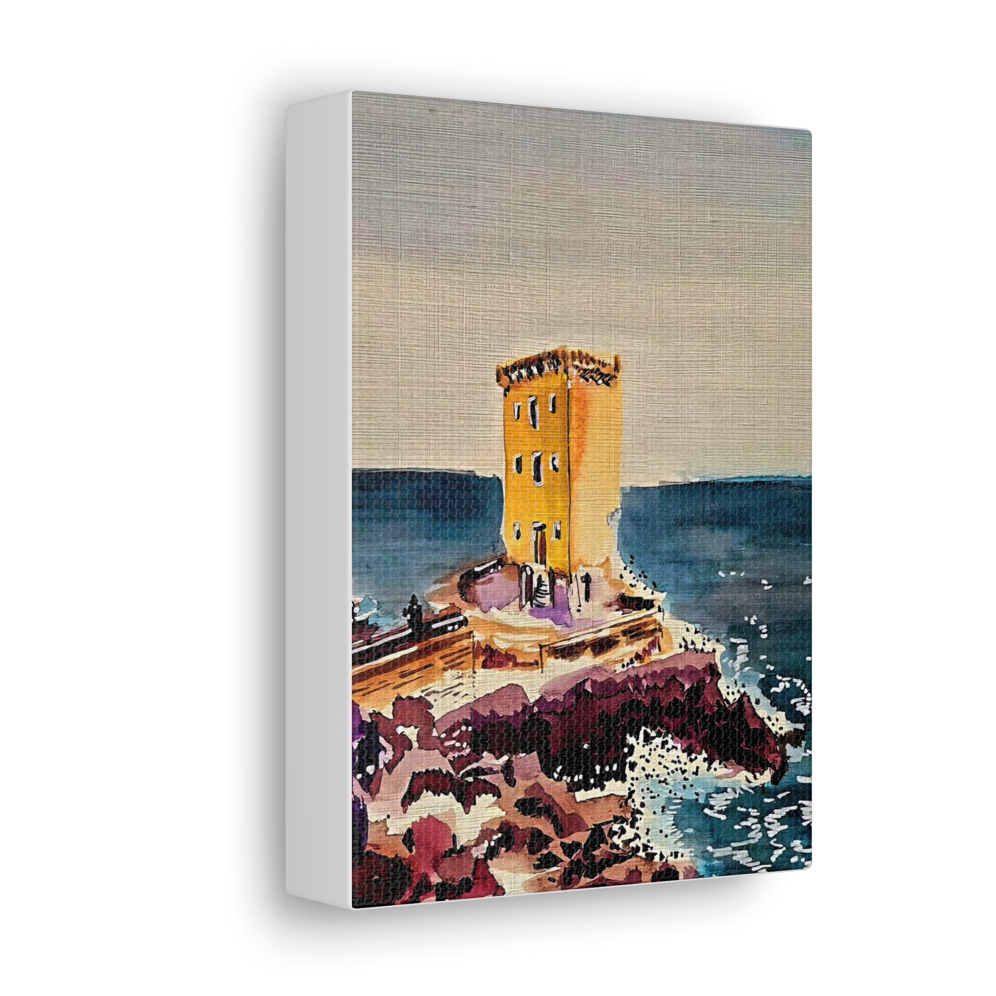 Mystical Seaside Tower - Watercolor Canvas Wall Art (Sea Blue Collection) Canvas Gallery Wraps