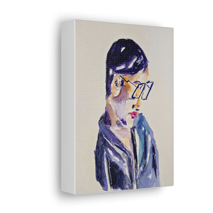 Deep Thinking Man Portrait in Glasses Handcrafted Watercolor Print - Canvas Wall Art