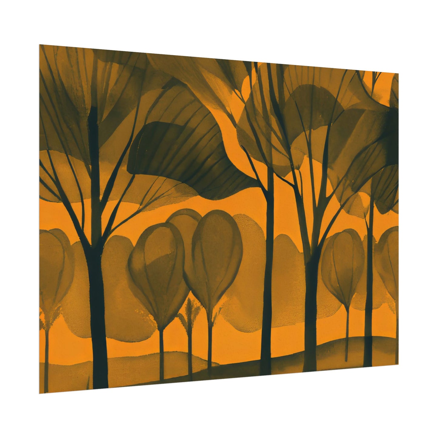 Orange Hue Trees Illustration in Tranquil Watercolor Matte - Textured Watercolor Matte Posters