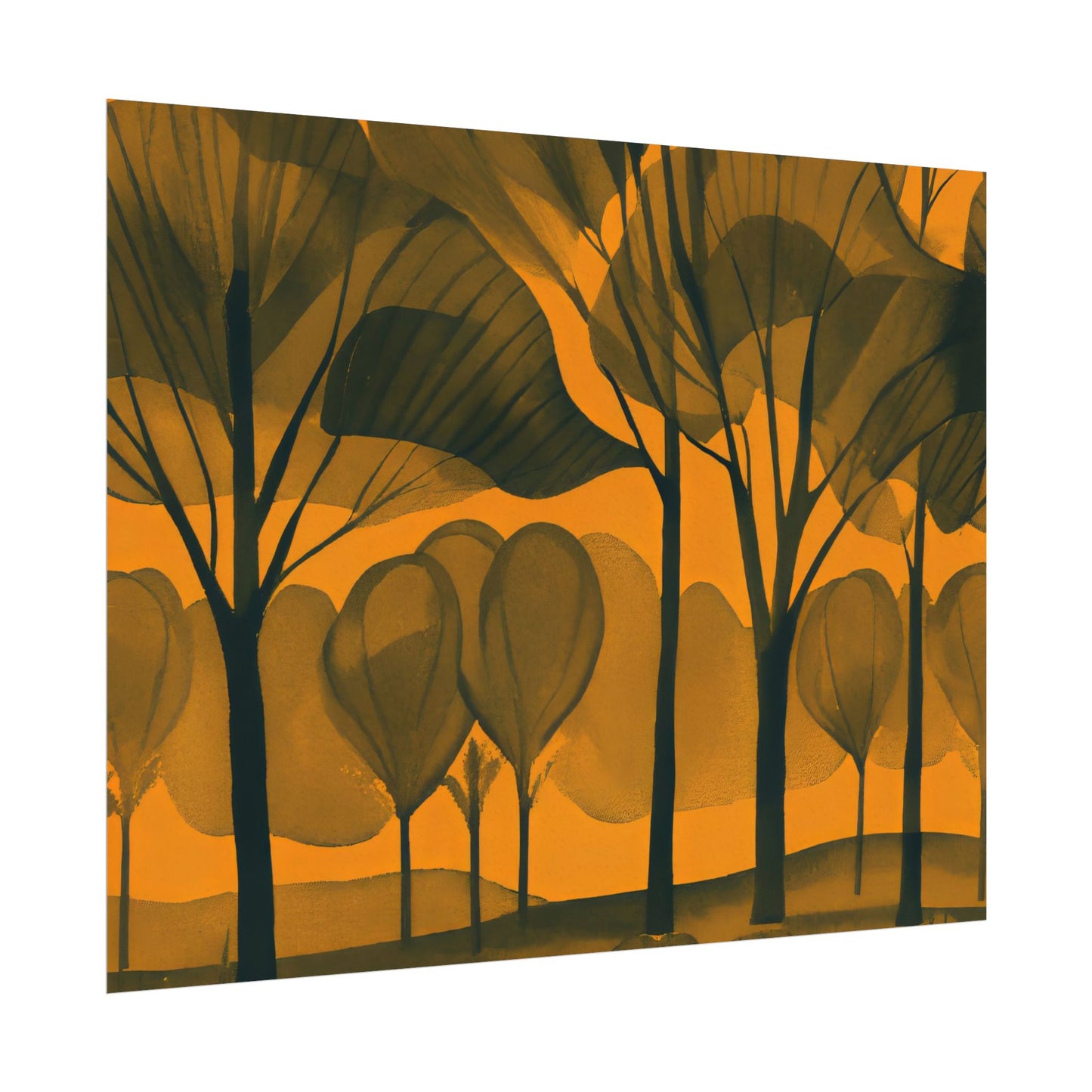 Orange Hue Trees Illustration in Tranquil Watercolor Matte - Textured Watercolor Matte Posters