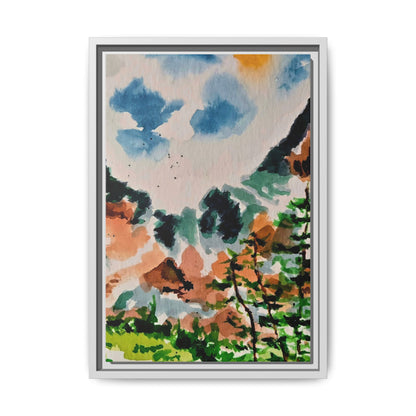 Serene Mountain Range Watercolor - Matte Canvas, Framed (Multi-color)