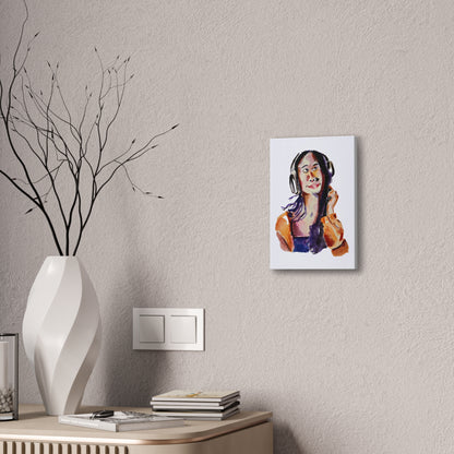 Music Lover Girl with Headphone Portrait Watercolor Print - Wall Art Canvas