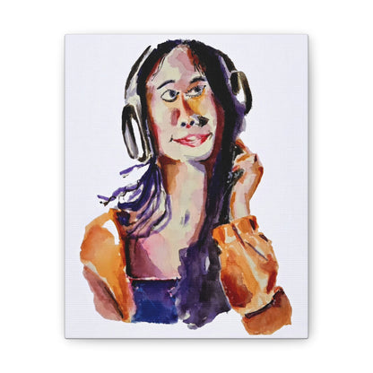 Music Lover Girl with Headphone Portrait Watercolor Print - Wall Art Canvas