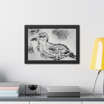 Stunning sea gull painted with watercolors in black and white - Framed