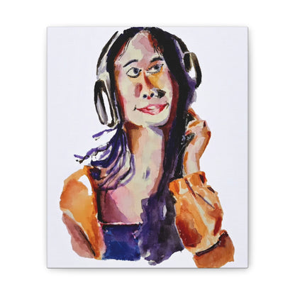 Music Lover Girl with Headphone Portrait Watercolor Print - Wall Art Canvas