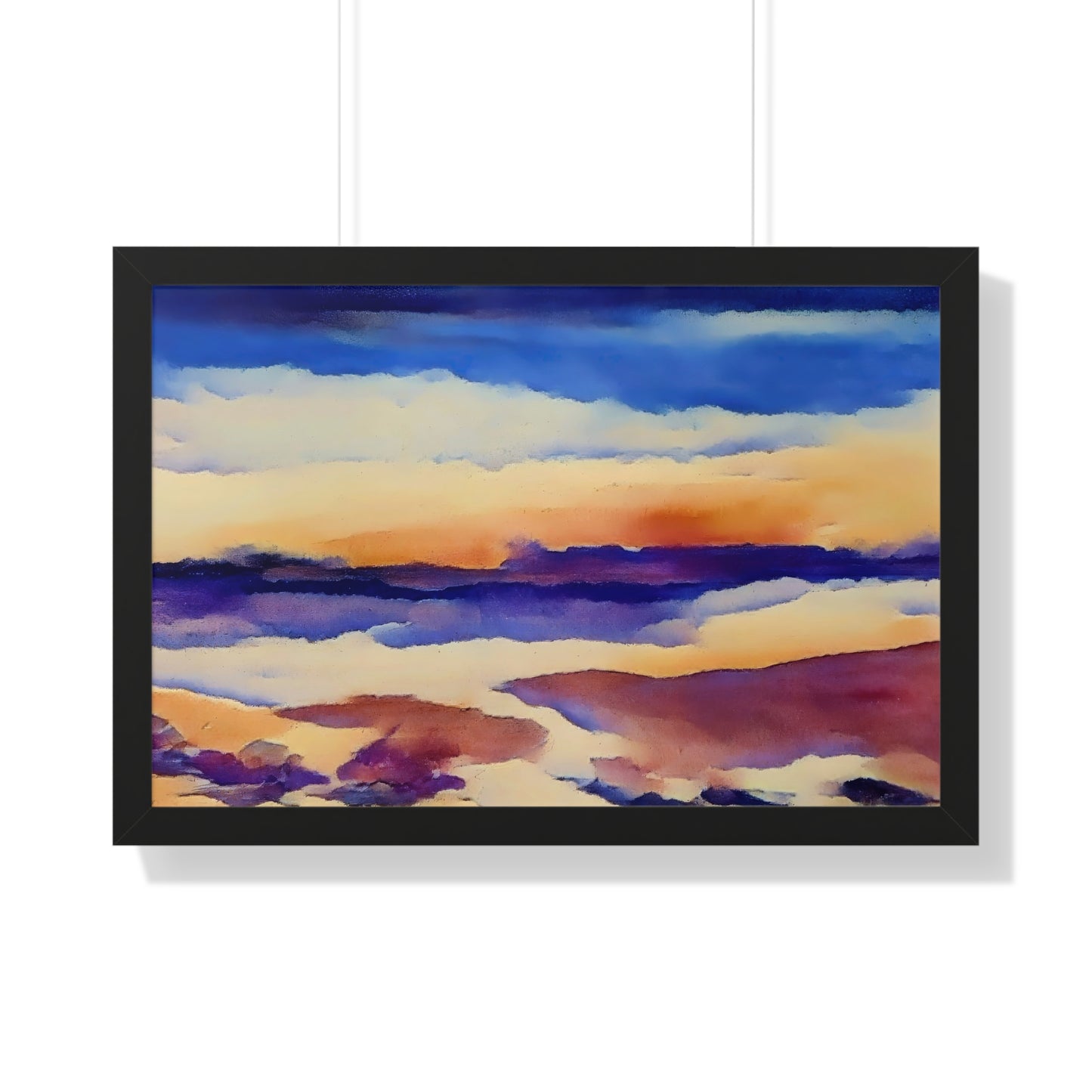 Scintillating Watercolor Sunset Sky Beach Vibes Wall Art | Living room, Bedroom, Interiors - Framed Poster