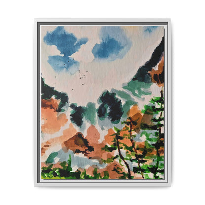 Serene Mountain Range Watercolor - Matte Canvas, Framed (Multi-color)