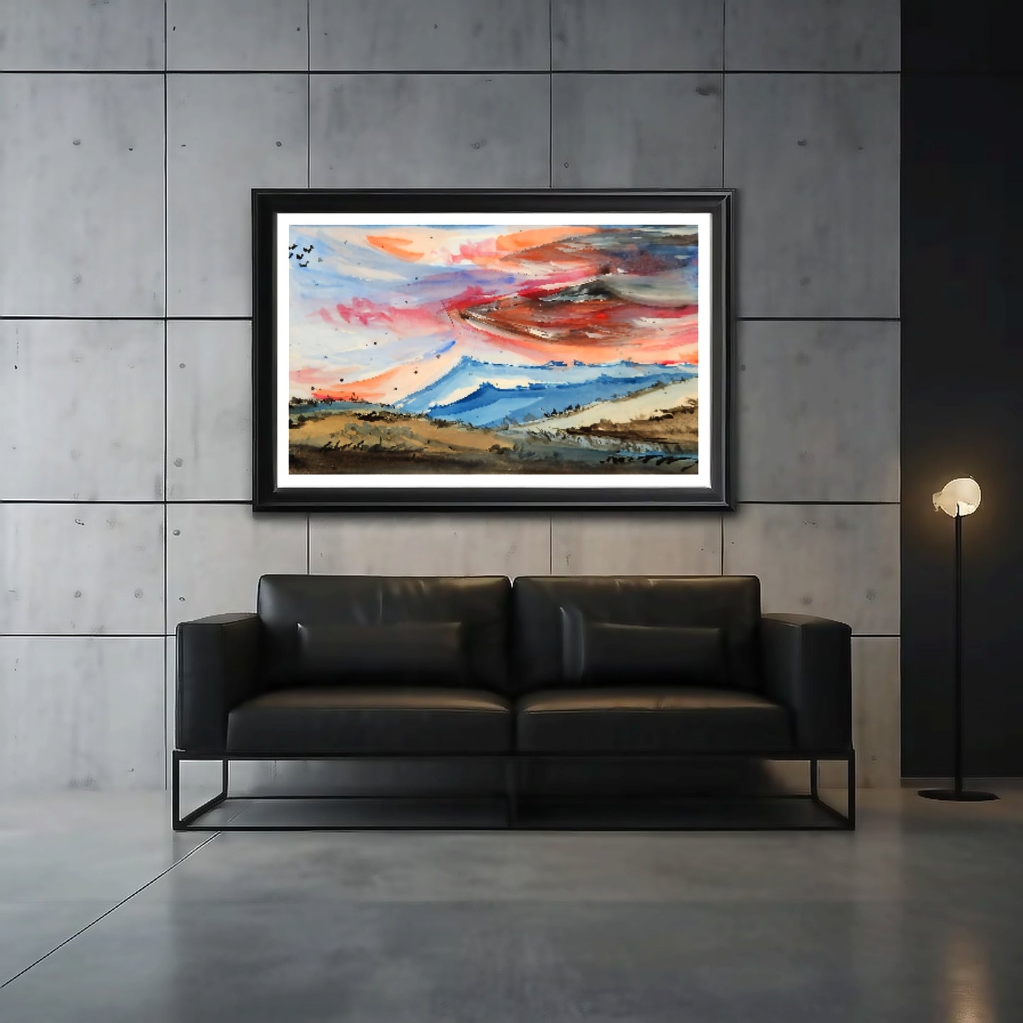 Epic Sky Mountain Scene Watercolor Painting  | Wall art print- Canvas Print