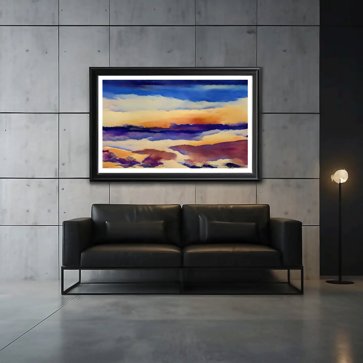 Scintillating Watercolor Sunset Sky Beach Vibes Wall Art | Living room, Bedroom, Interiors - Framed Poster