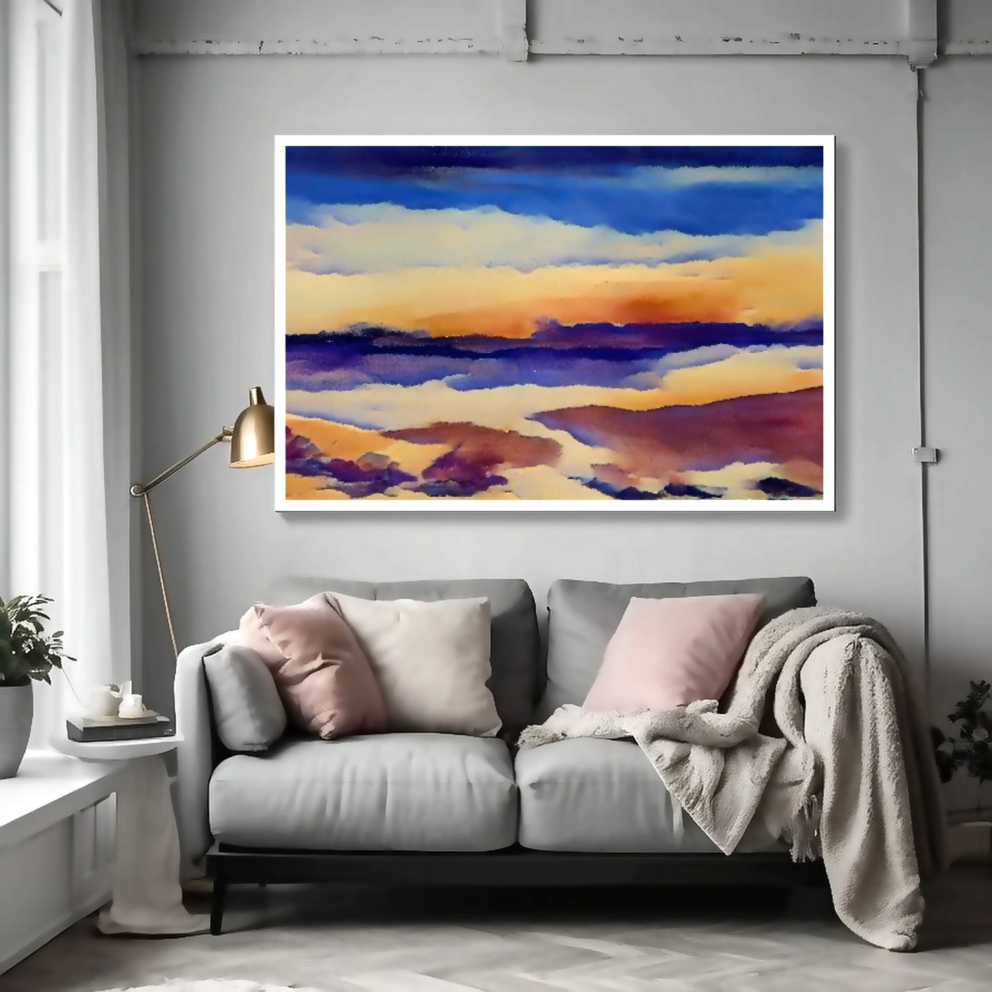 Scintillating Watercolor Sunset Sky Beach Vibes Wall Art | Living room, Bedroom, Interiors - Framed Poster