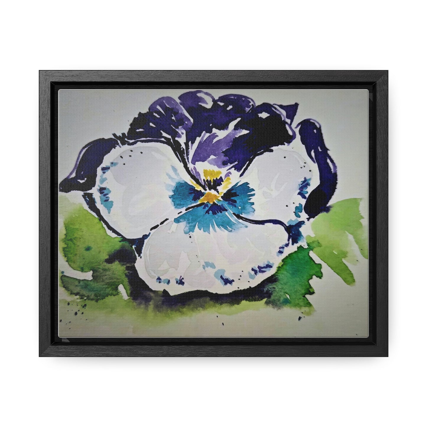 Purple white pansy watercolor stunning print - Gallery Canvas Wraps, Horizontal Frame