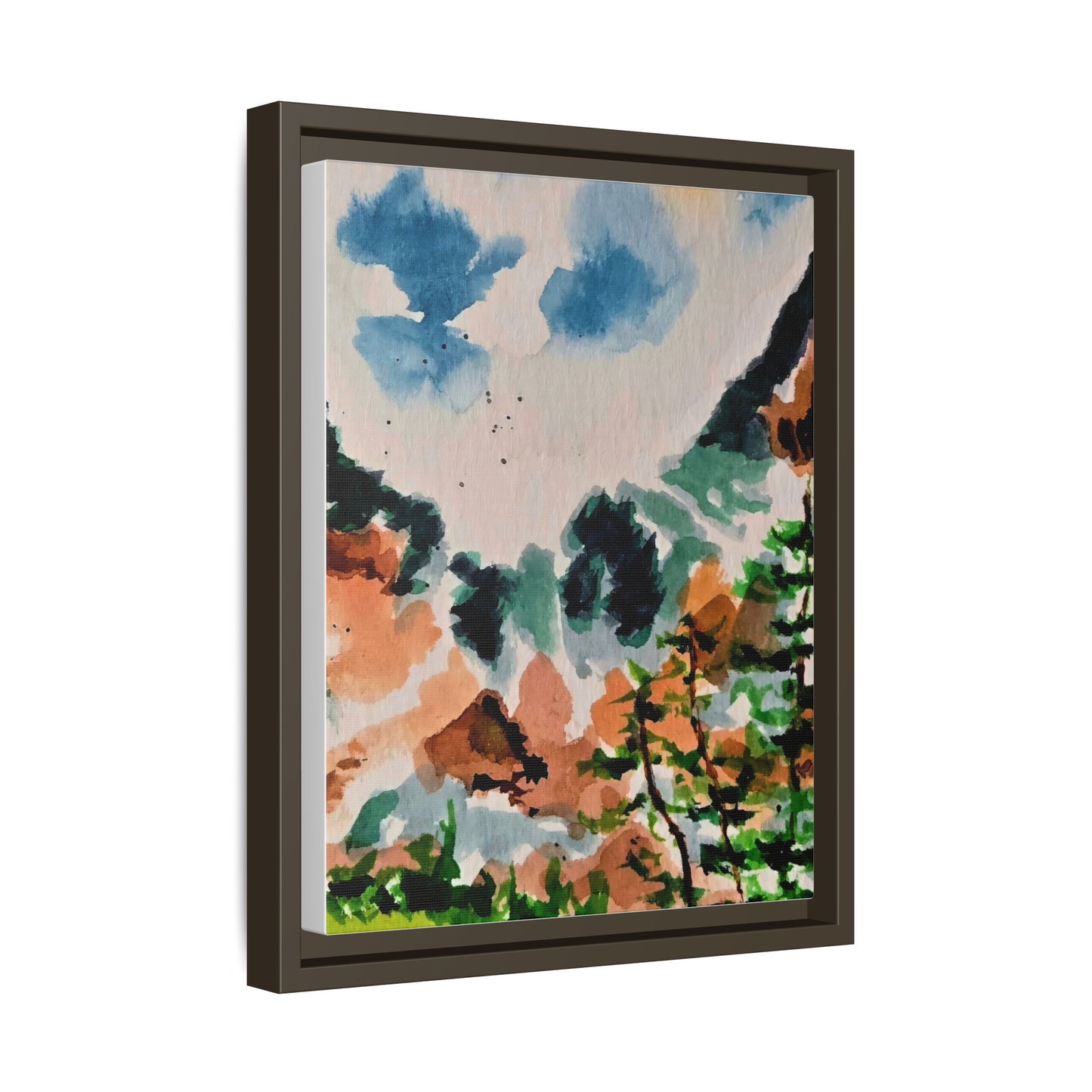 Serene Mountain Range Watercolor - Matte Canvas, Framed (Multi-color)