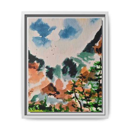 Serene Mountain Range Watercolor - Matte Canvas, Framed (Multi-color)