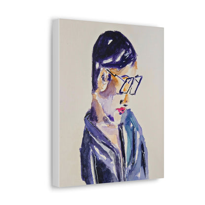 Deep Thinking Man Portrait in Glasses Handcrafted Watercolor Print - Canvas Wall Art