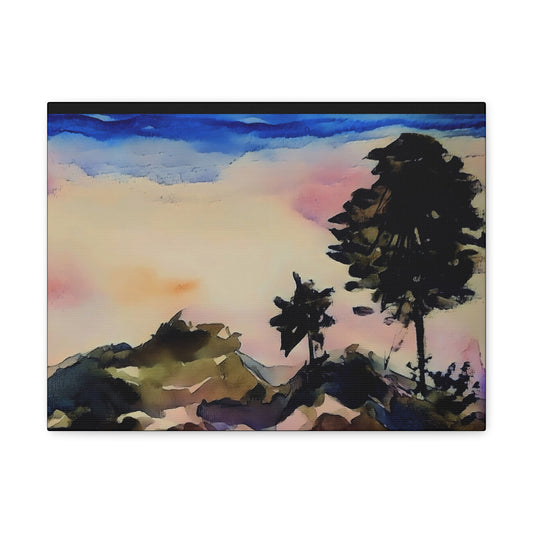 Mountain Scene Watercolor Painted Gallery Wrap - Canvas Art Print