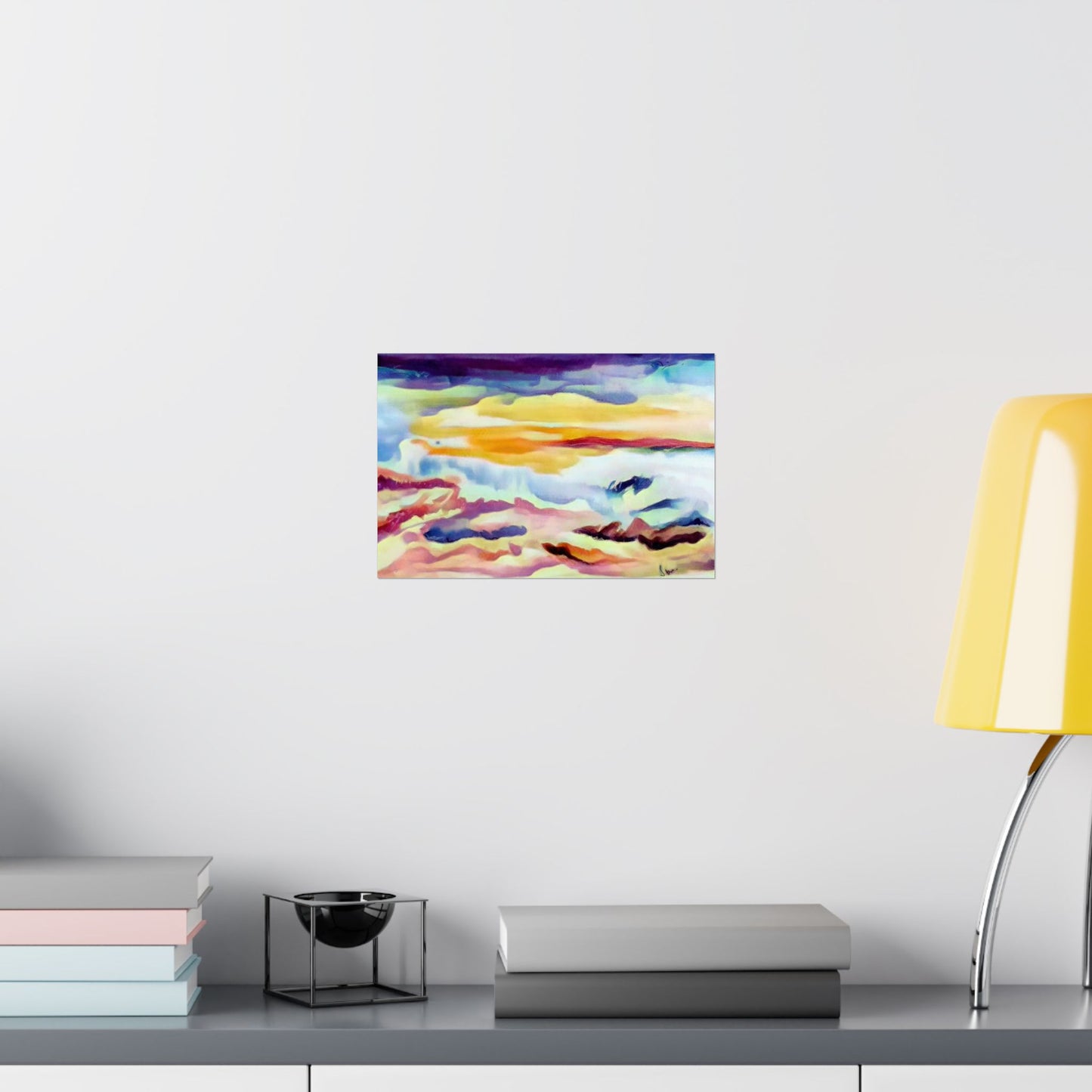 Scenic sky scene watercolor painting on a matte horizontal poster