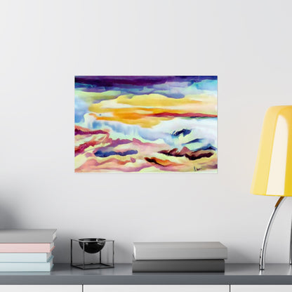 Scenic sky scene watercolor painting on a matte horizontal poster