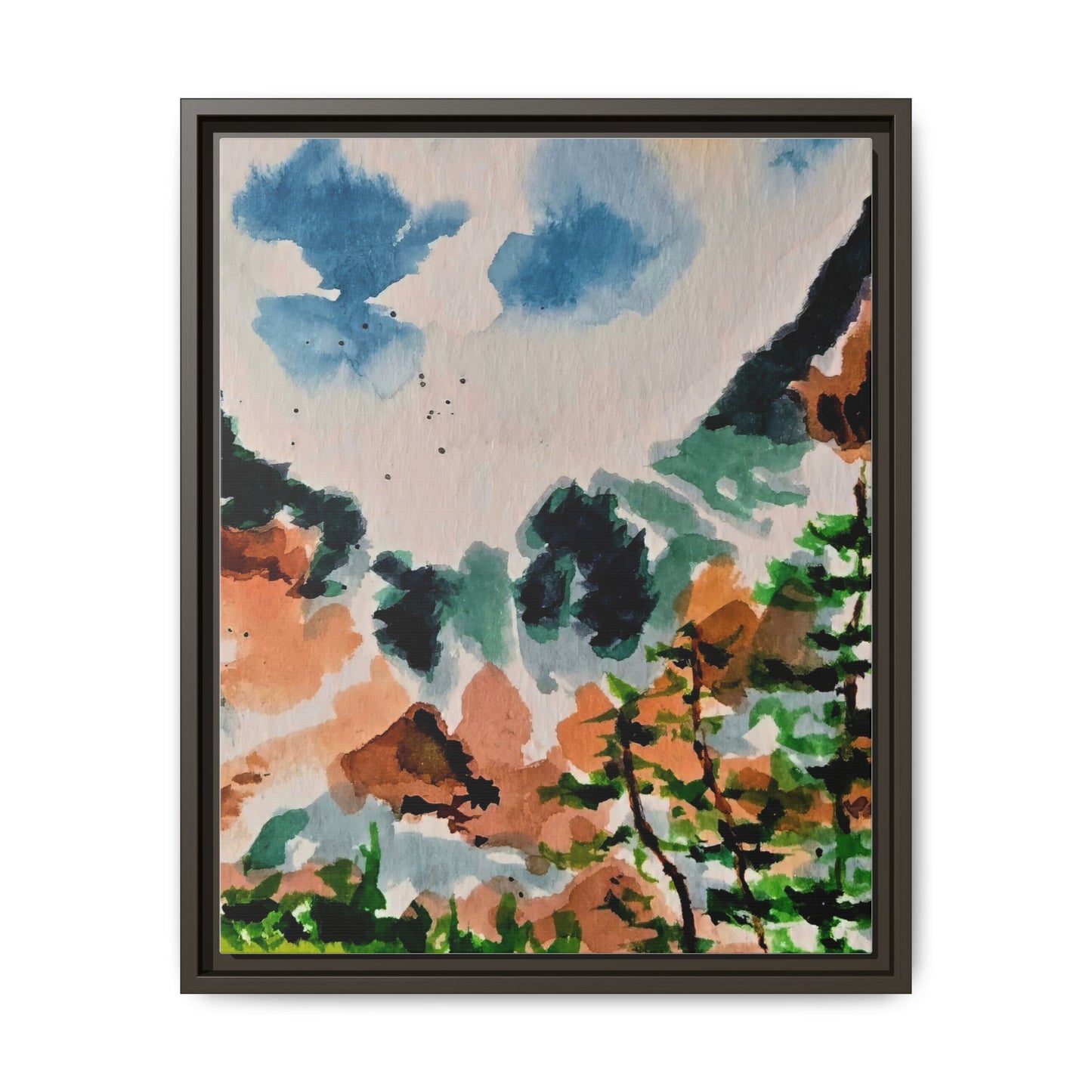 Serene Mountain Range Watercolor - Matte Canvas, Framed (Multi-color)