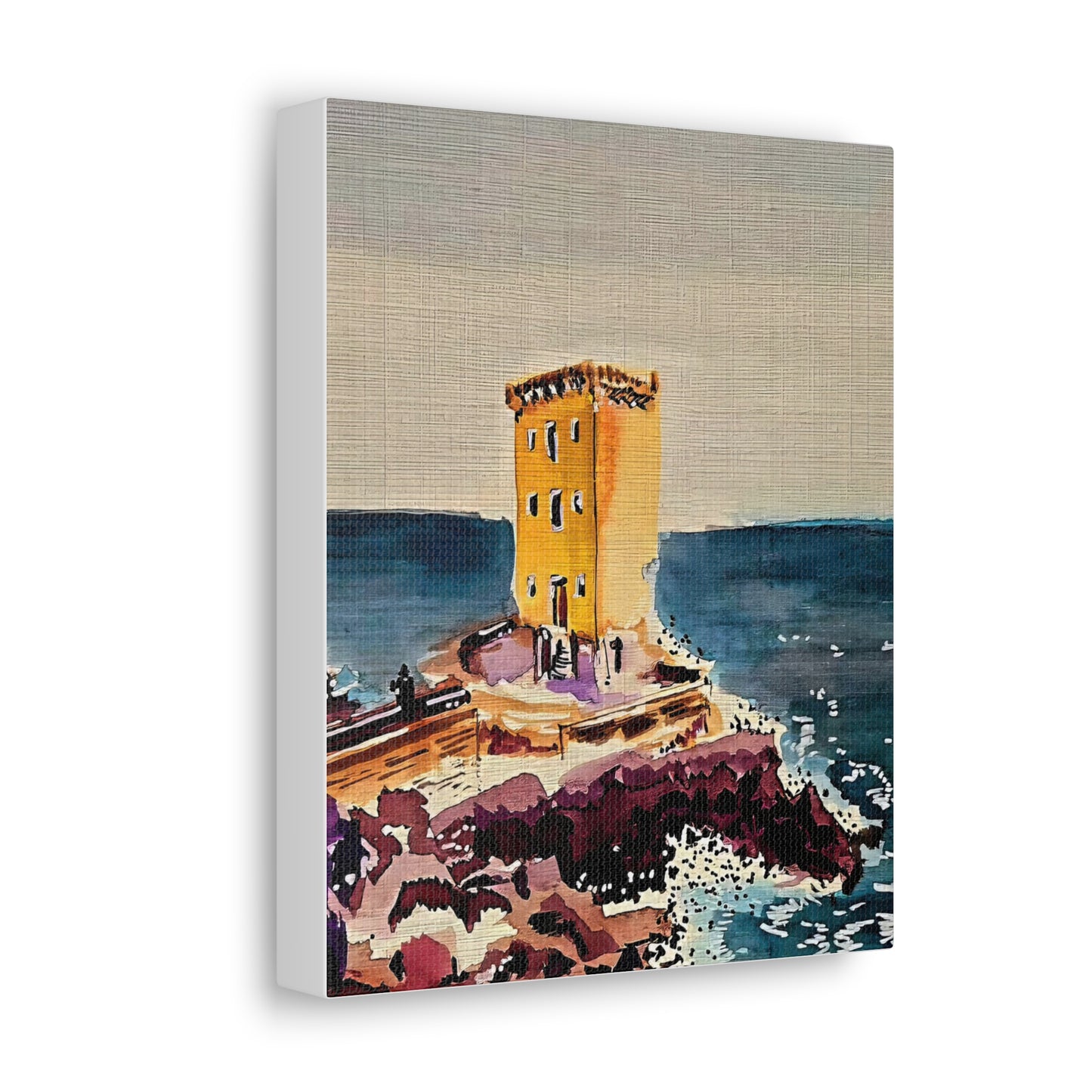 Mystical Seaside Tower - Watercolor Canvas Wall Art (Sea Blue Collection) Canvas Gallery Wraps