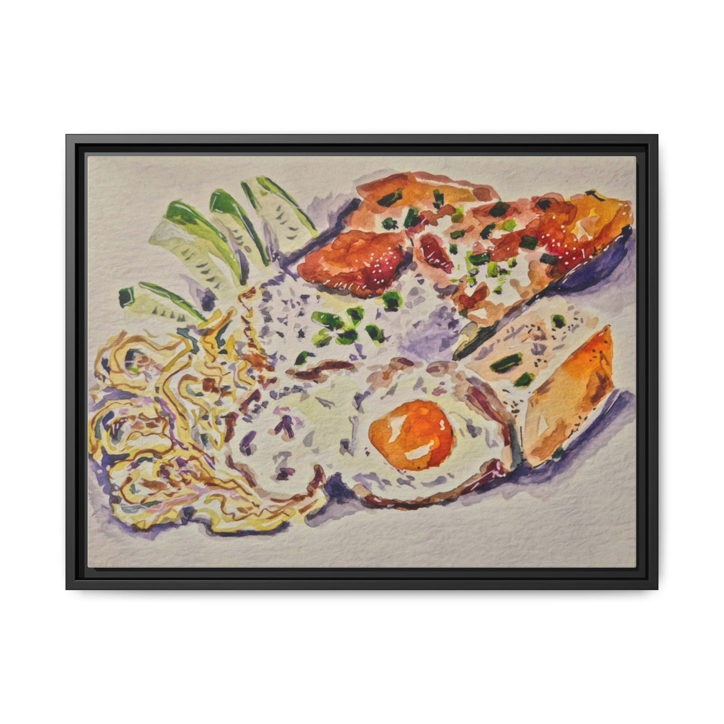 Beautiful food painting  of mixed platter of eggs vegetables and assortments - Matte Canvas, Framed (Multi-color)