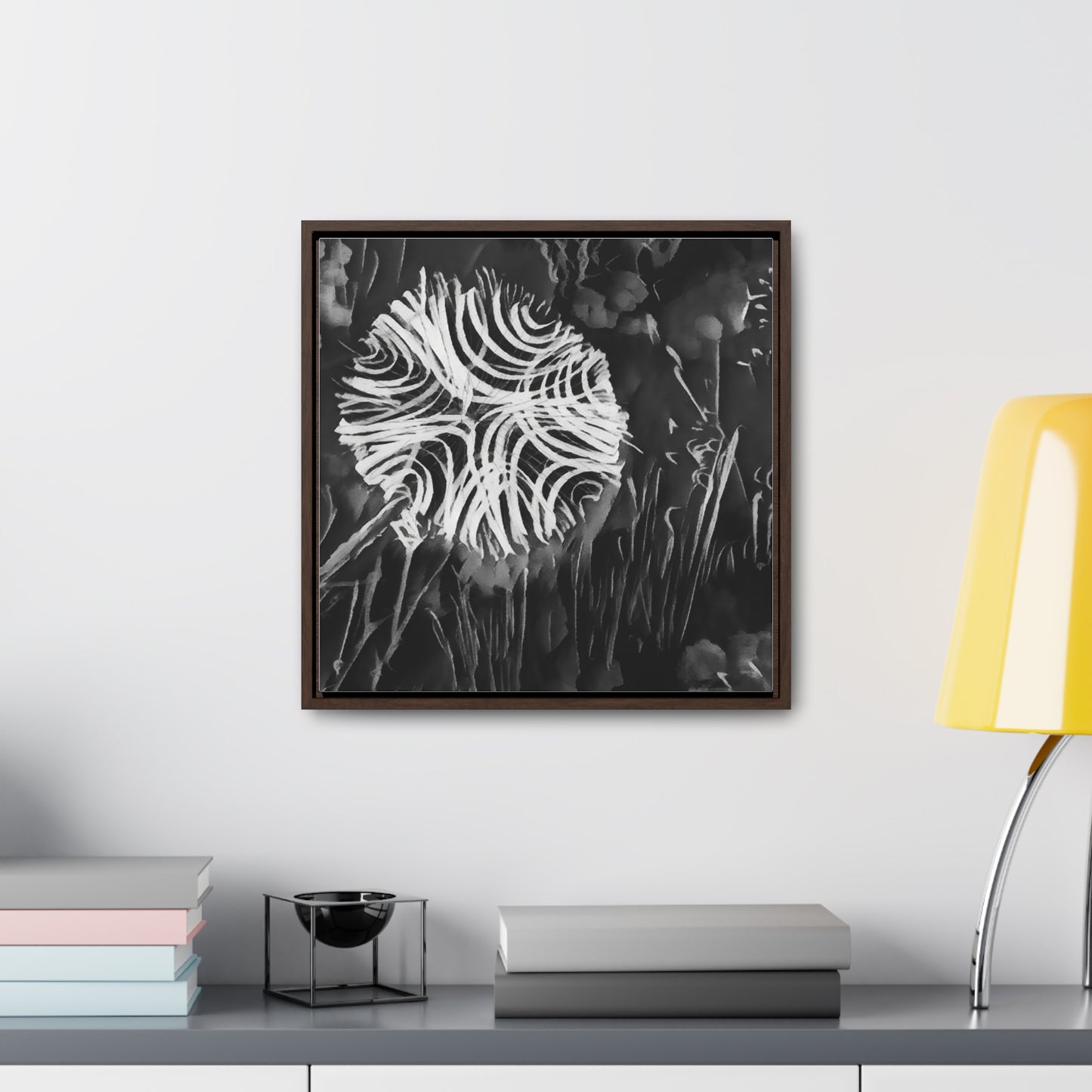 Dandelion beautifully crafted at night, illustration for a wall art - Gallery Canvas Wraps, Square Frame