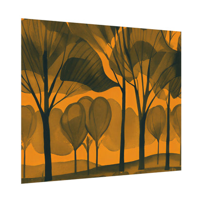 Orange Hue Trees Illustration in Tranquil Watercolor Matte - Textured Watercolor Matte Posters