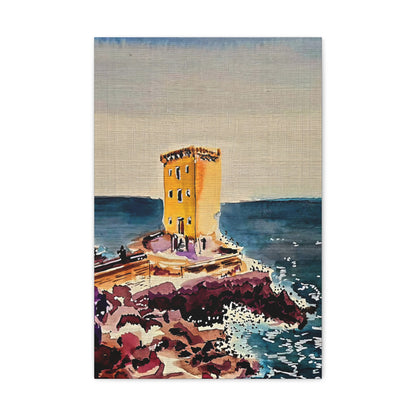 Mystical Seaside Tower - Watercolor Canvas Wall Art (Sea Blue Collection) Canvas Gallery Wraps