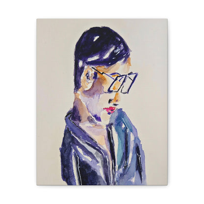 Deep Thinking Man Portrait in Glasses Handcrafted Watercolor Print - Canvas Wall Art