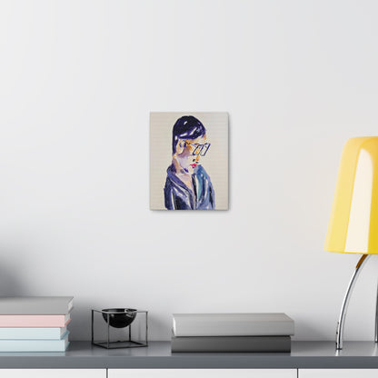 Deep Thinking Man Portrait in Glasses Handcrafted Watercolor Print - Canvas Wall Art