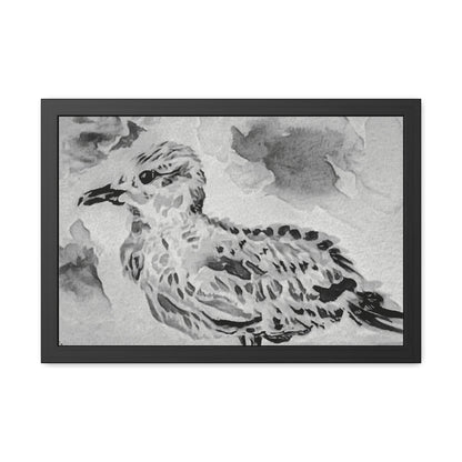 Stunning sea gull painted with watercolors in black and white - Framed