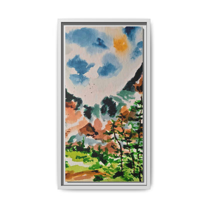 Serene Mountain Range Watercolor - Matte Canvas, Framed (Multi-color)