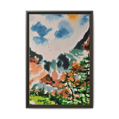 Serene Mountain Range Watercolor - Matte Canvas, Framed (Multi-color)