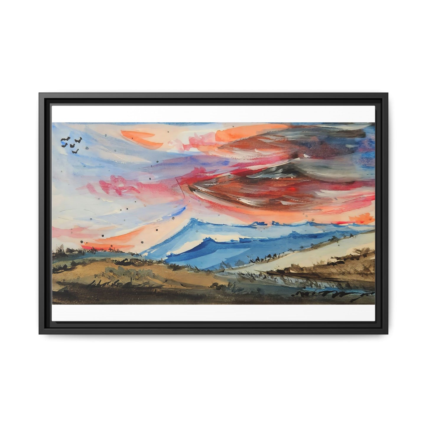 Epic Sky Mountain Scene Watercolor Painting  | Wall art print- Canvas Print