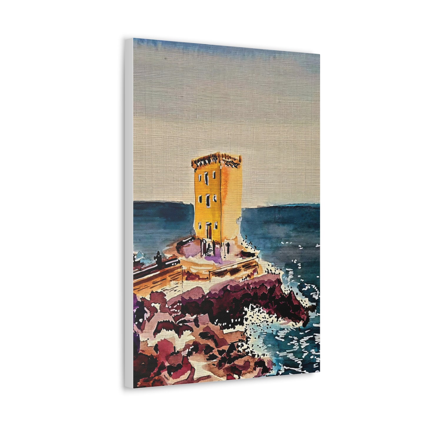 Mystical Seaside Tower - Watercolor Canvas Wall Art (Sea Blue Collection) Canvas Gallery Wraps