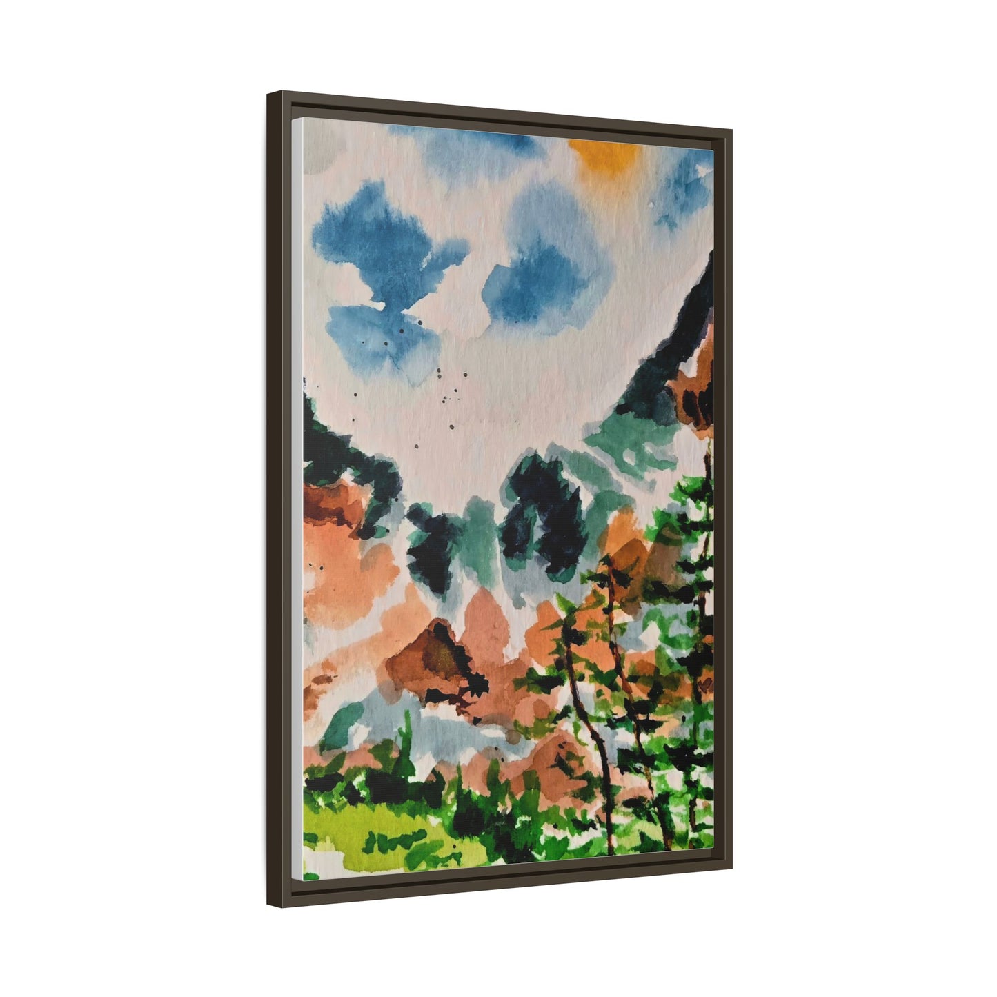 Serene Mountain Range Watercolor - Matte Canvas, Framed (Multi-color)