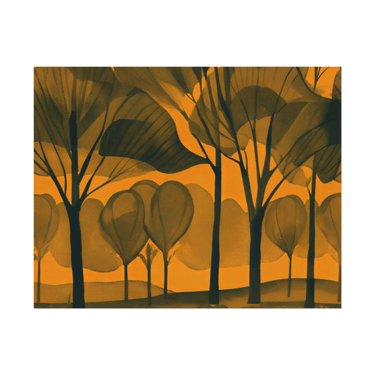 Orange Hue Trees Illustration in Tranquil Watercolor Matte - Textured Watercolor Matte Posters