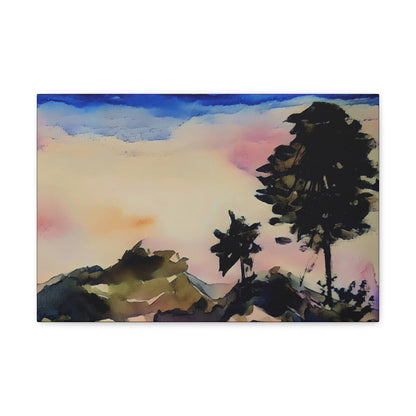 Mountain Scene Watercolor Painted Gallery Wrap - Canvas Art Print