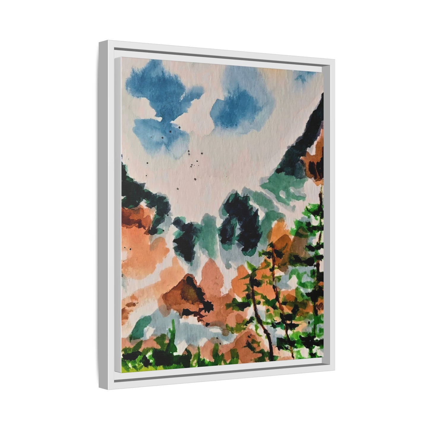 Serene Mountain Range Watercolor - Matte Canvas, Framed (Multi-color)