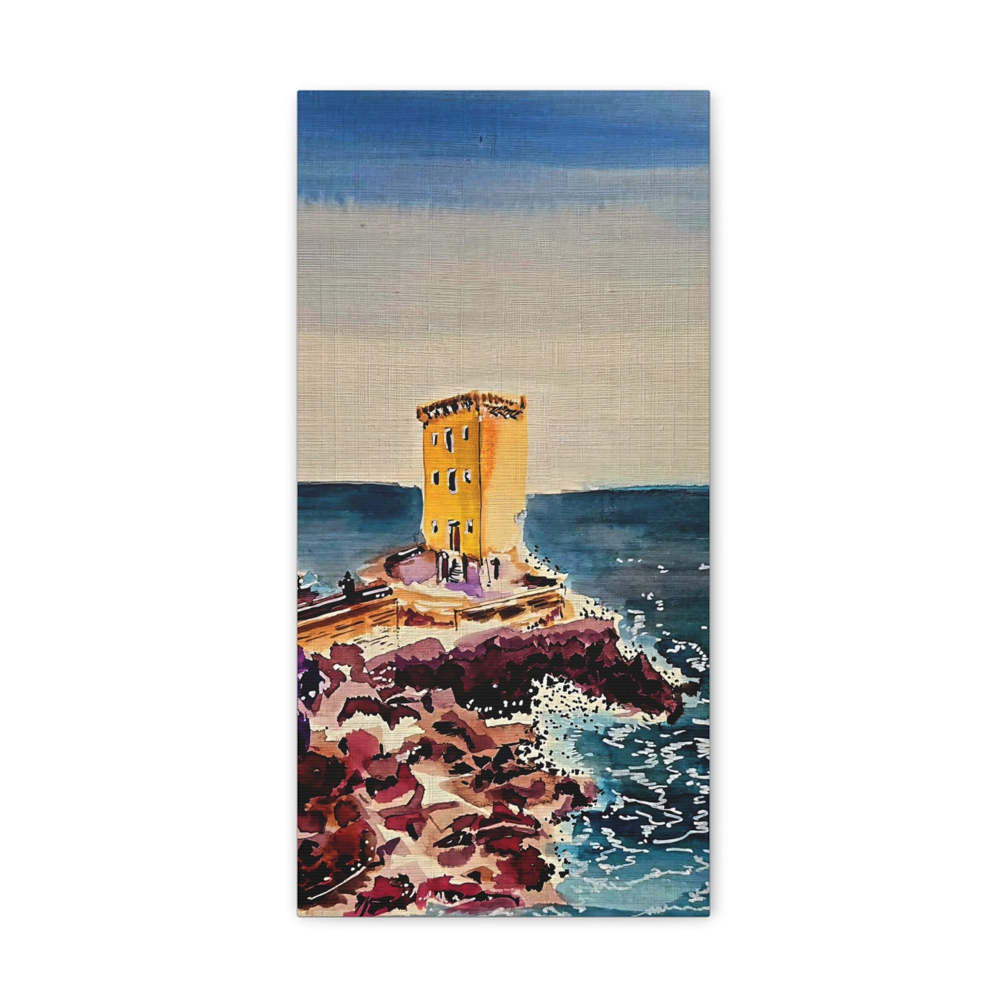 Mystical Seaside Tower - Watercolor Canvas Wall Art (Sea Blue Collection) Canvas Gallery Wraps