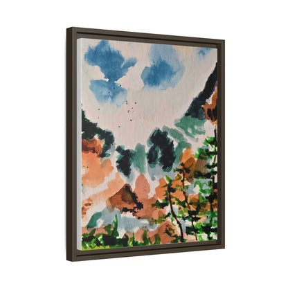 Serene Mountain Range Watercolor - Matte Canvas, Framed (Multi-color)