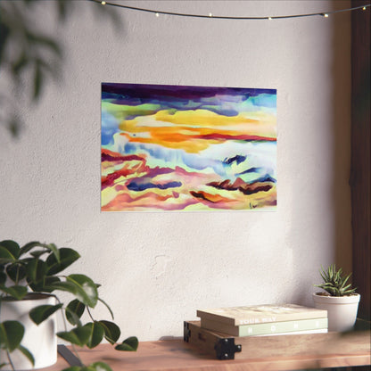 Scenic sky scene watercolor painting on a matte horizontal poster