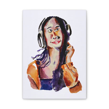 Music Lover Girl with Headphone Portrait Watercolor Print - Wall Art Canvas