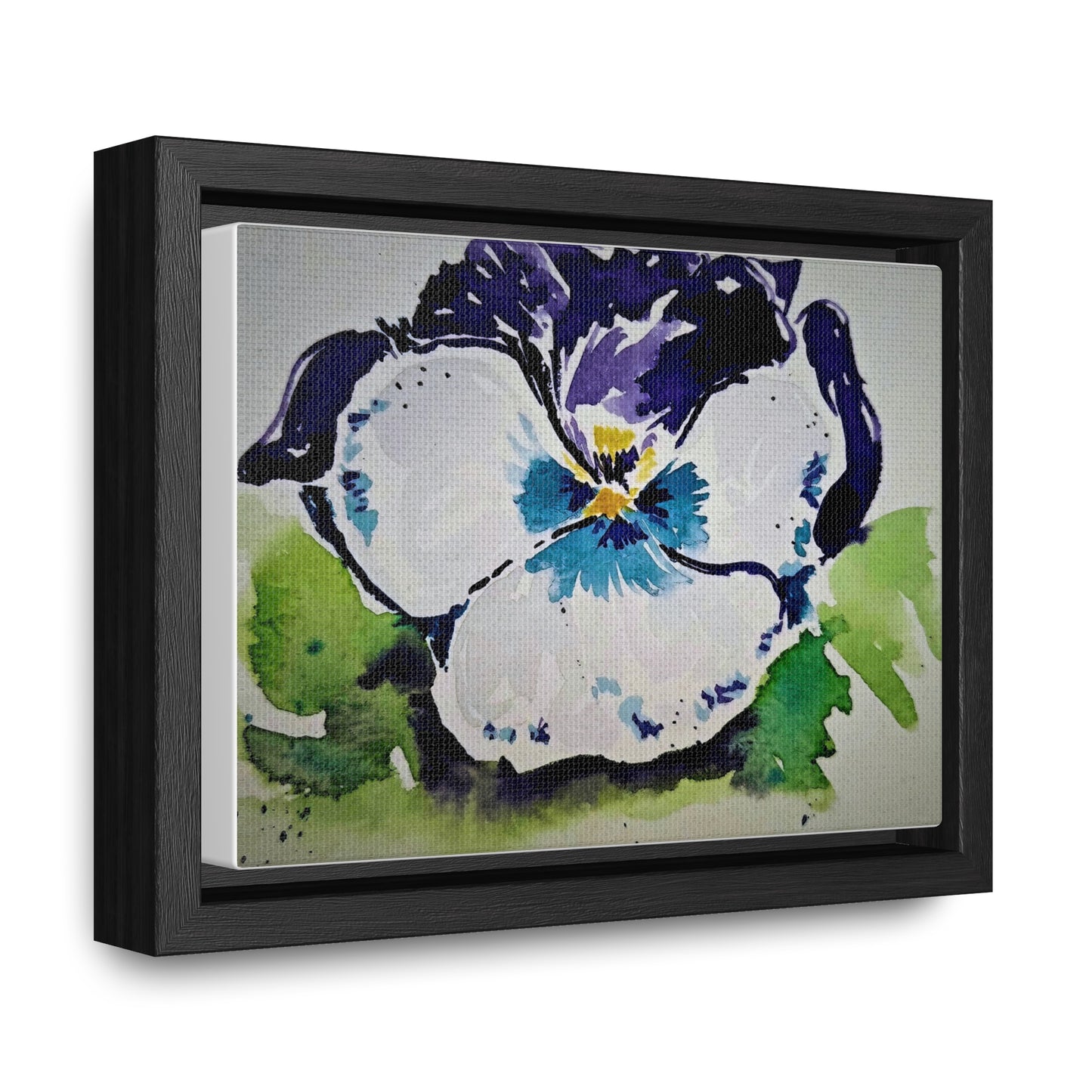 Purple white pansy watercolor stunning print - Gallery Canvas Wraps, Horizontal Frame