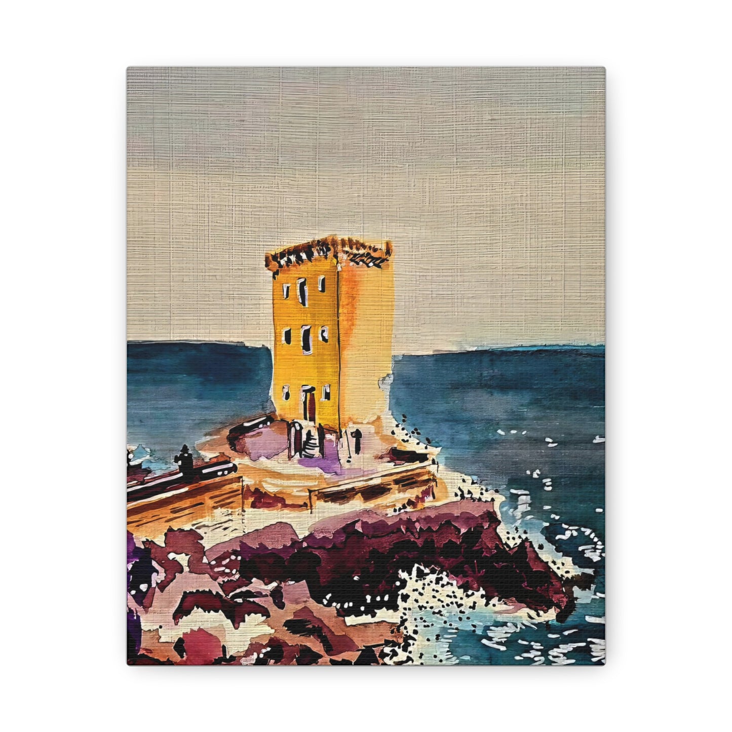 Mystical Seaside Tower - Watercolor Canvas Wall Art (Sea Blue Collection) Canvas Gallery Wraps