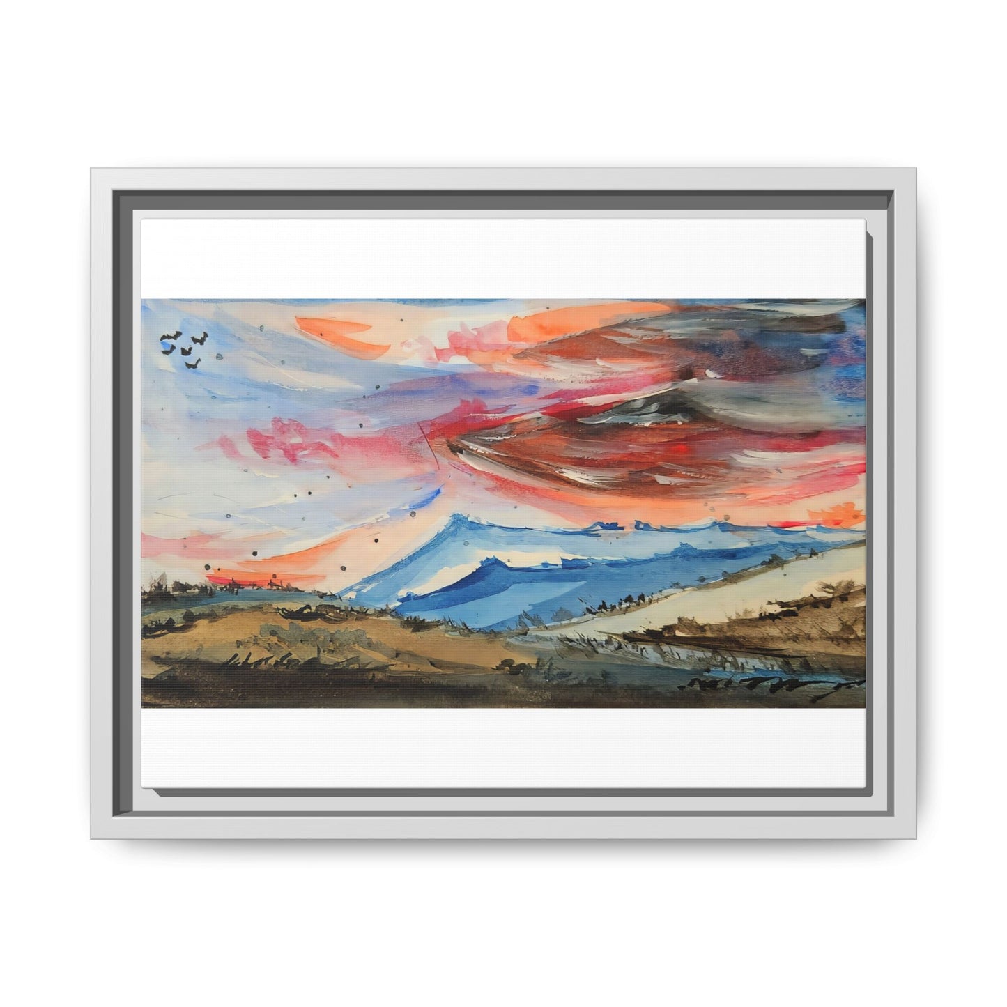 Epic Sky Mountain Scene Watercolor Painting  | Wall art print- Canvas Print