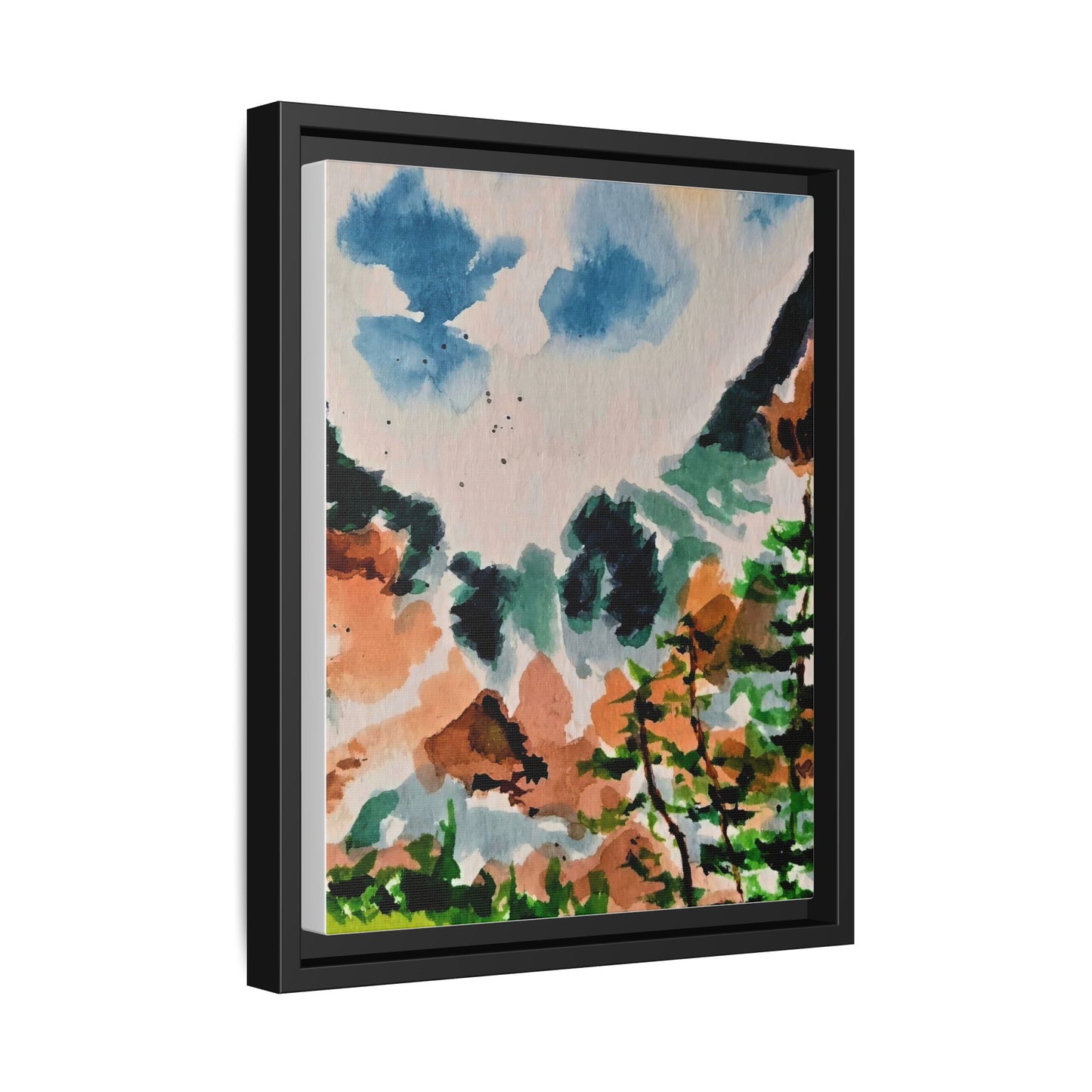 Serene Mountain Range Watercolor - Matte Canvas, Framed (Multi-color)