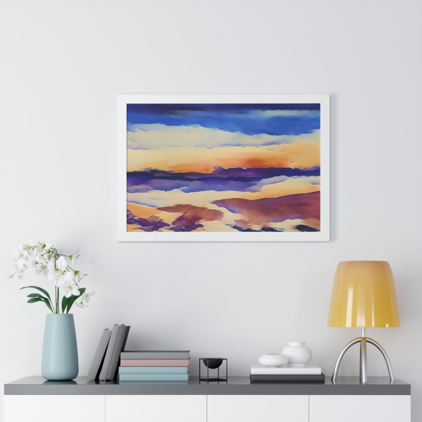 Scintillating Watercolor Sunset Sky Beach Vibes Wall Art | Living room, Bedroom, Interiors - Framed Poster