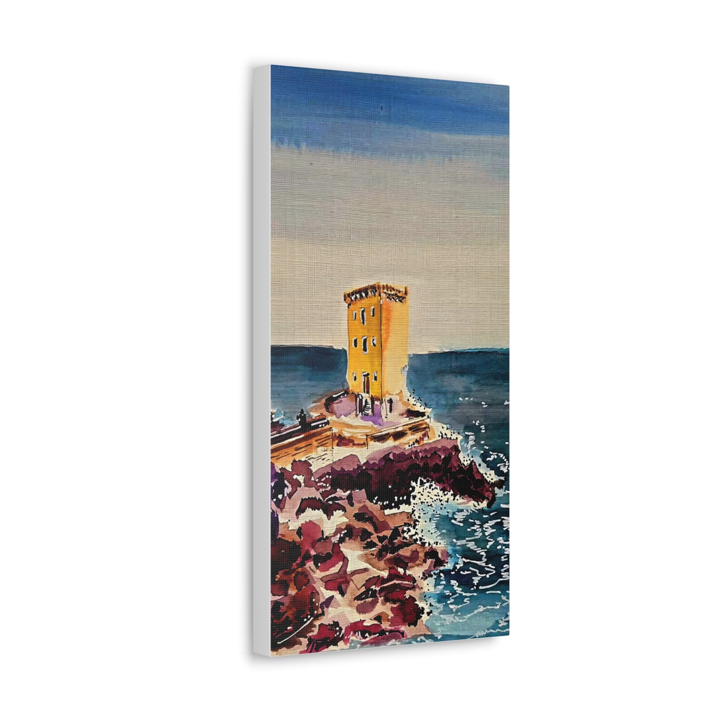 Mystical Seaside Tower - Watercolor Canvas Wall Art (Sea Blue Collection) Canvas Gallery Wraps