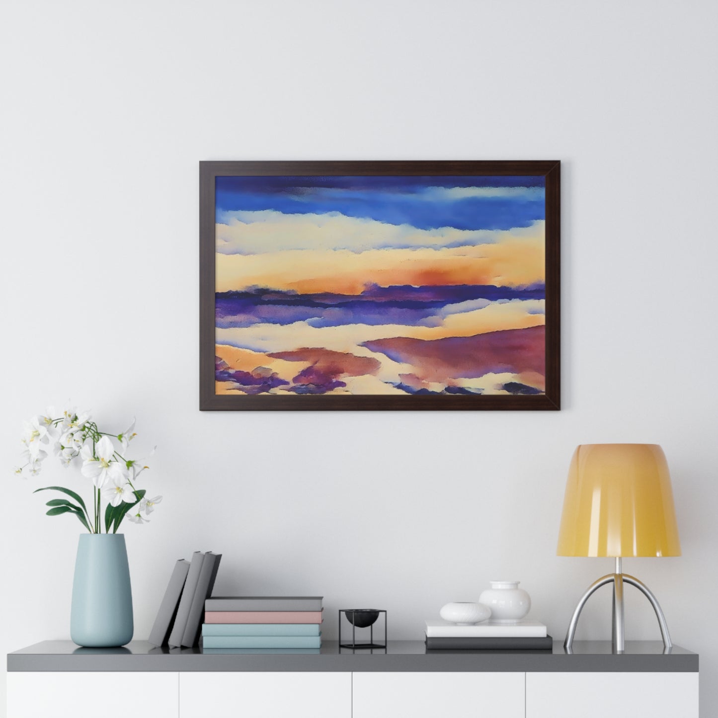 Scintillating Watercolor Sunset Sky Beach Vibes Wall Art | Living room, Bedroom, Interiors - Framed Poster