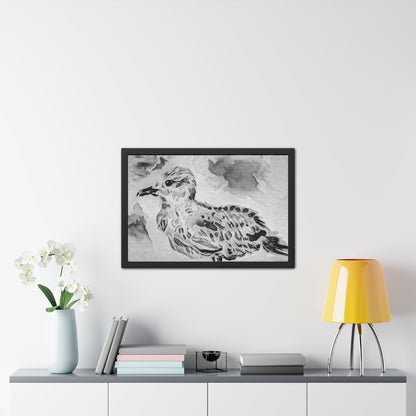 Stunning sea gull painted with watercolors in black and white - Framed